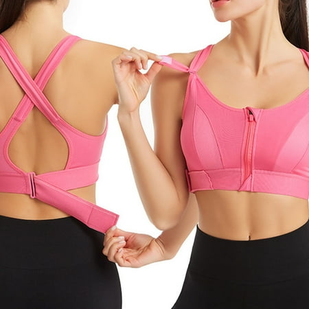 

Joau Womens Front Zipper Closure Sports Bra with Adjustable Straps High Support Medium Impact Criss Cross Back Running Workout Yoga Bra with Removable Pads