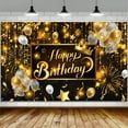 thumbnail image 7 of AUQ Happy Birthday Banner Backdrop, Black and Gold Balloons Large Banner Party Decorations for Men Women, Birthday Poster Sign Poster Background Decor 72X44 Inch, 7 of 7