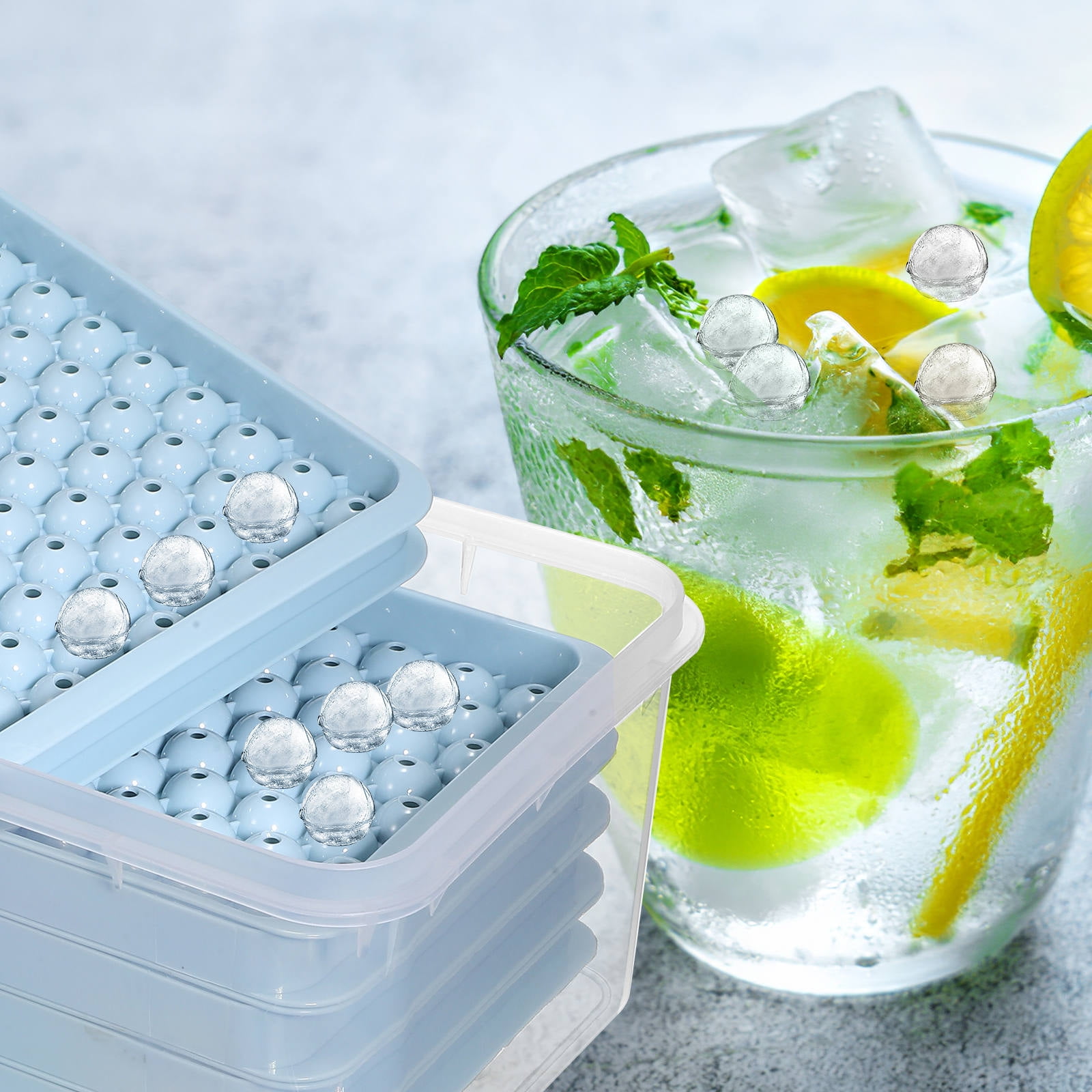 FESTFENDS 4Pcs Freezer Ice Cube Tray Round Ice Tray for Freezer Easy Release Sky-Blue Plastic