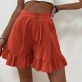 thumbnail image 4 of Lindreshi Shorts for Women Plus Size Women's Fashion Solid Color Casual Wide Leg Ruffle Loose High Waist Shorts Pants, 4 of 7