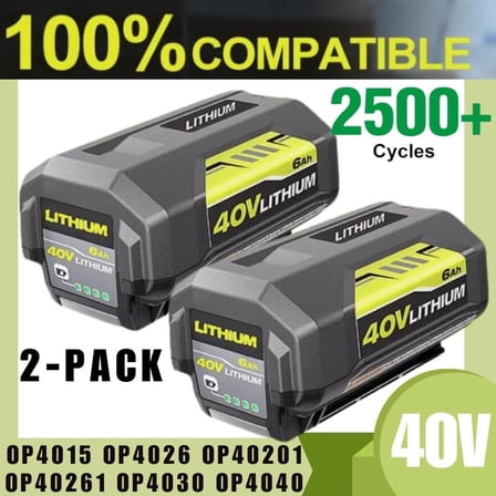 2Pack 6.0Ah Replacement for Ryobi 40V Battery OP4050 OP4040 OP40601 Compatible with Ryobi 40 Volt Battery Power Tools