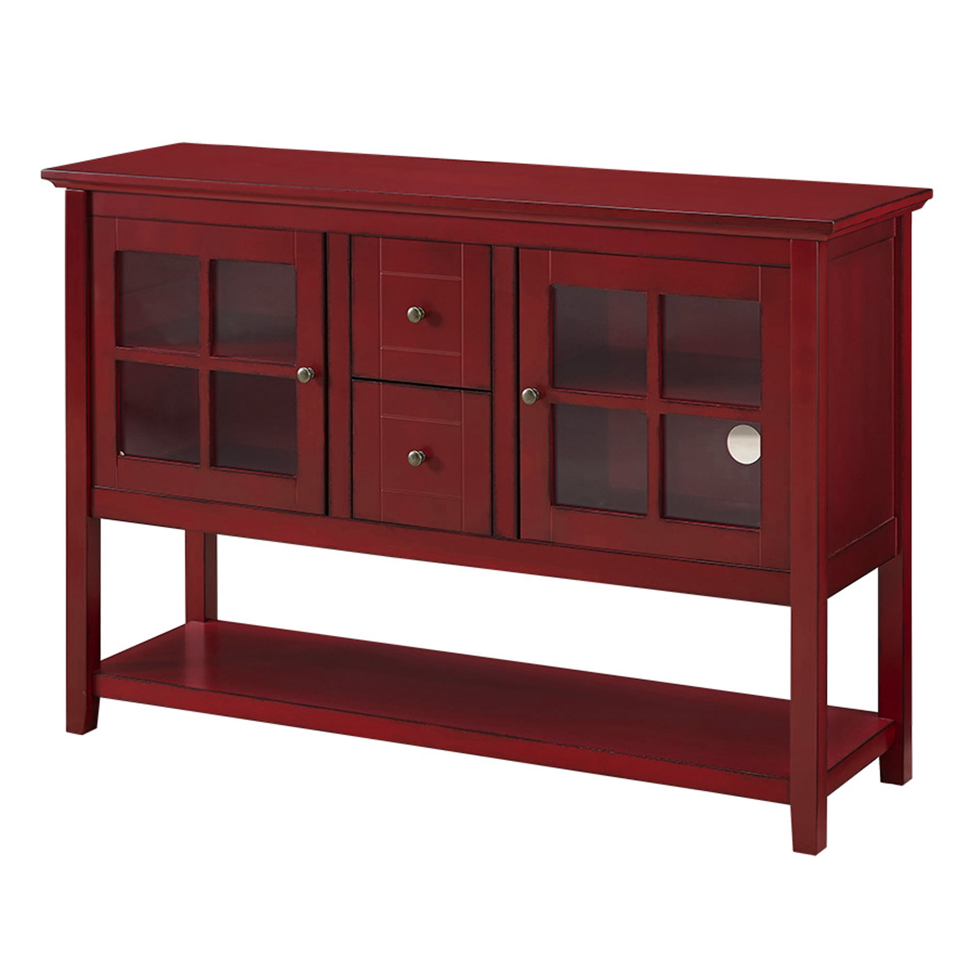 Walker Edison Modern 52" Glass Door Dining Buffet Table, Red