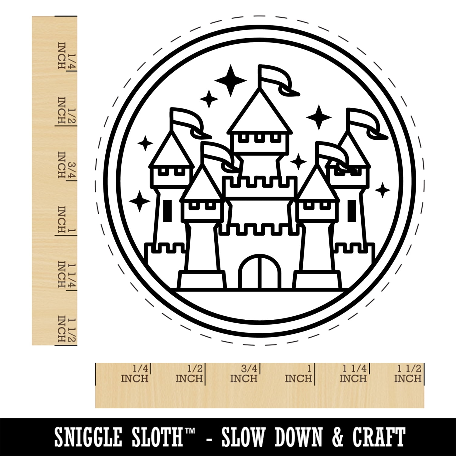 Magic Fairytale Castle Self-Inking Rubber Stamp Ink Stamper - Black Ink - Large 1-1/2 Inch
