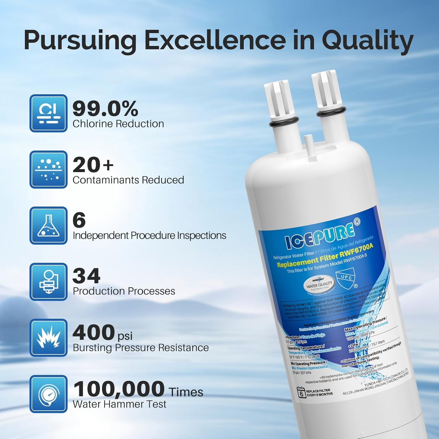 ICEPURE RWF6700A Replacement for W10295370A, EDR1RXD1, Everydrop® Filter 1, WHR1RXD1, EDR1RXD1B, KAD1RXD1, P4RFWB, 46-9081, 46-9930, 2Pack