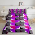 thumbnail image 2 of Manfei Modern Abstract Half Circle Queen Comforter Set, Geometric Square Block Comforter Sets Queen, Purple Gray Black, Black Reversible 3pcs, 1 Comforter and 2 Pillowcases, 2 of 6