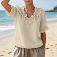 thumbnail image 6 of Summer Sales Womens Summer Tops Work‑Style Ruffled V‑Neck Pleated Short Sleeve Loose‑Fit Blouse Oversized Tshirts for Women Under 12$, 6 of 8