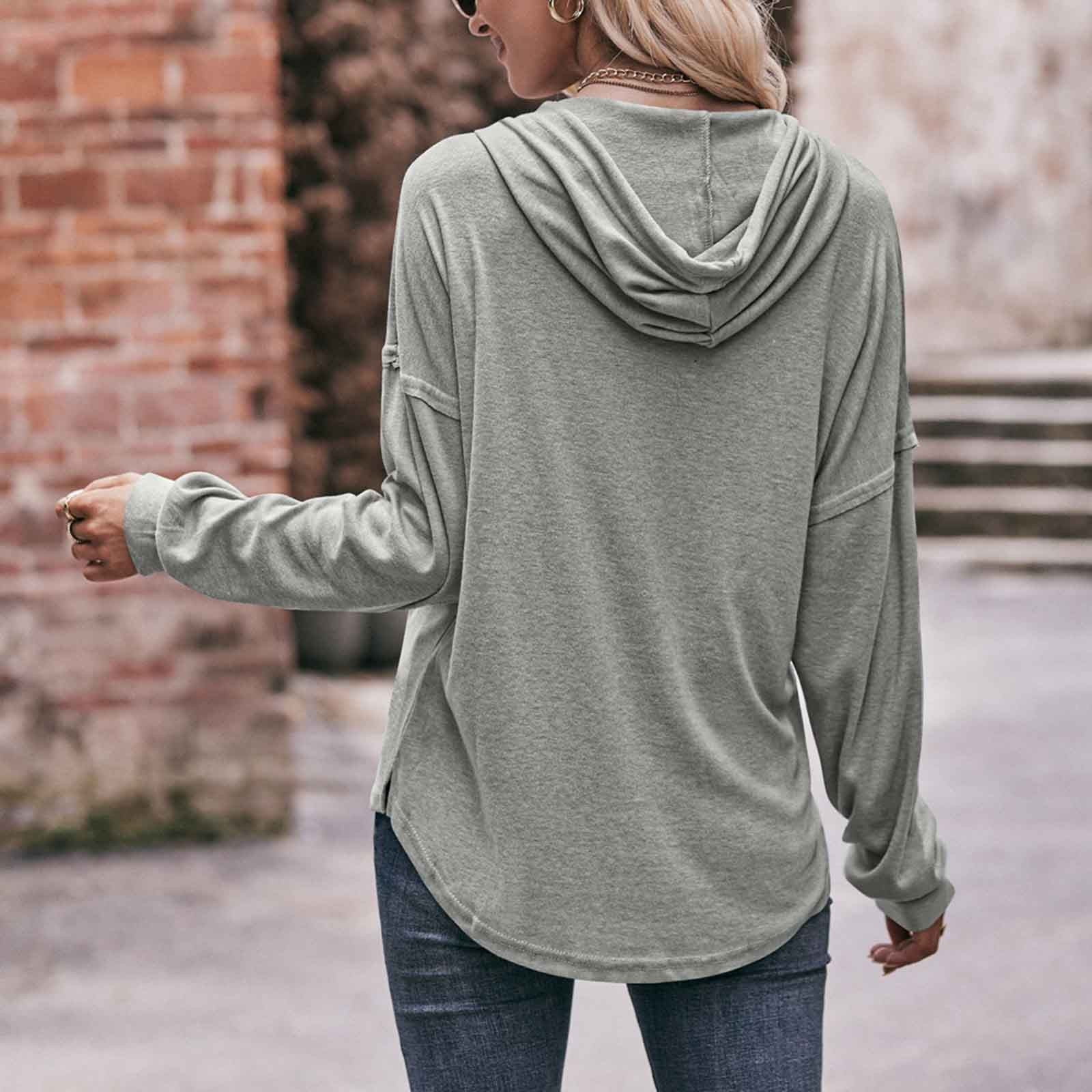 【WOOHWA】TWIST HOOD SLEEVE TOP Joau Long Sleeve Shirts Hoodie for Women, Solid Color Casual