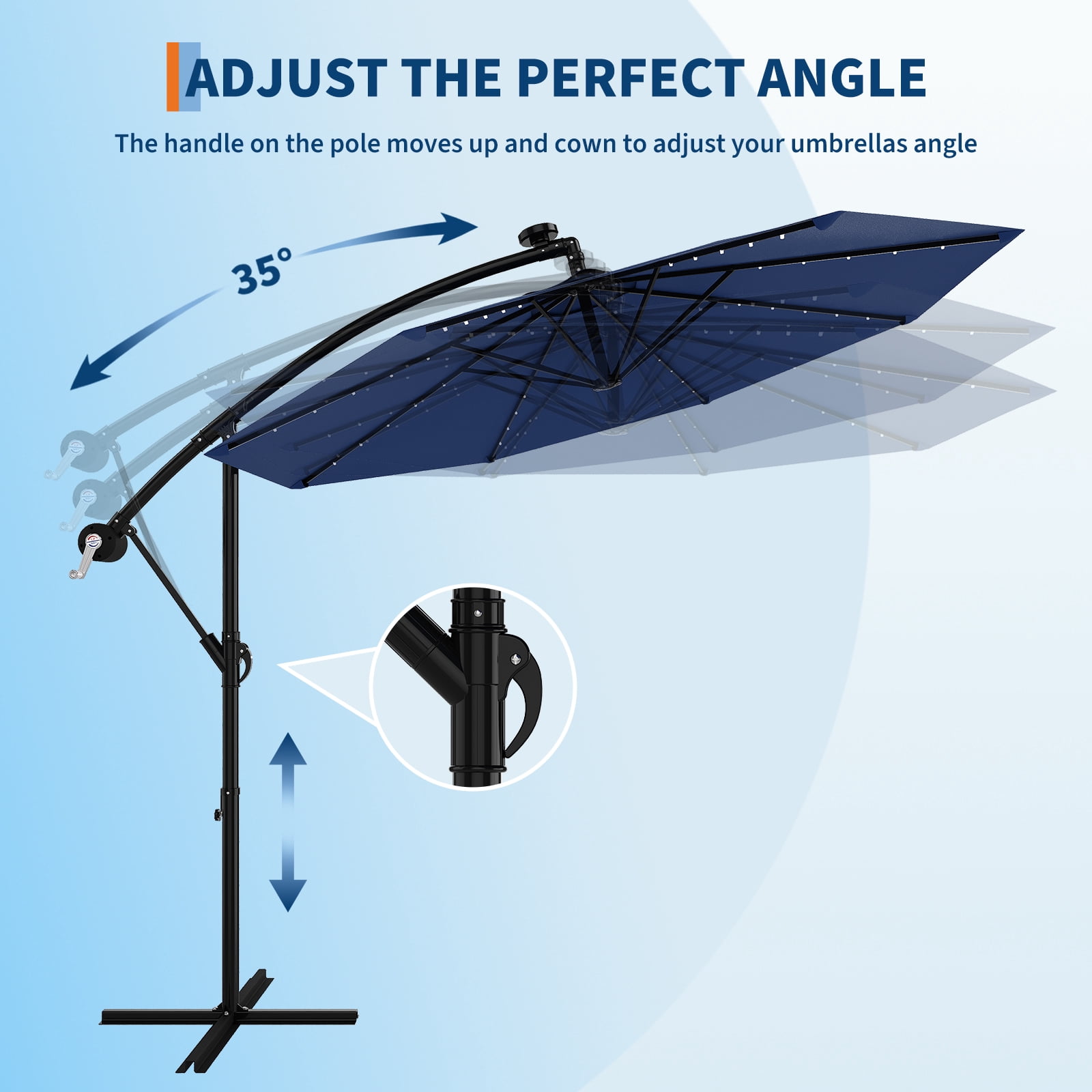 Wildbreak 10 ft Offset Hanging Market Patio Umbrella, with Solar LED, Easy Tilt Adjustment, Blue