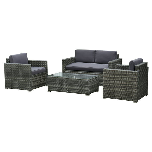 Outsunny 4 Pieces Outdoor Wicker Patio, Outsunny Outdoor Furniture