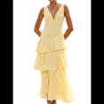 thumbnail image 1 of Vestidos de Dama de de Escalonada para Mujer, Vestidos de Noche Formales con Volantes, Largos y Plisados. Amarillo L, 1 of 10