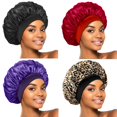thumbnail image 1 of 4 Uds. Gorro de seda para dormir, gorros de satén para el pelo, banda elástica suave, gorro de seda para dormir, envoltura para el cabello para mujeres (negro, vino, rojo, morado y dorado), 1 of 1