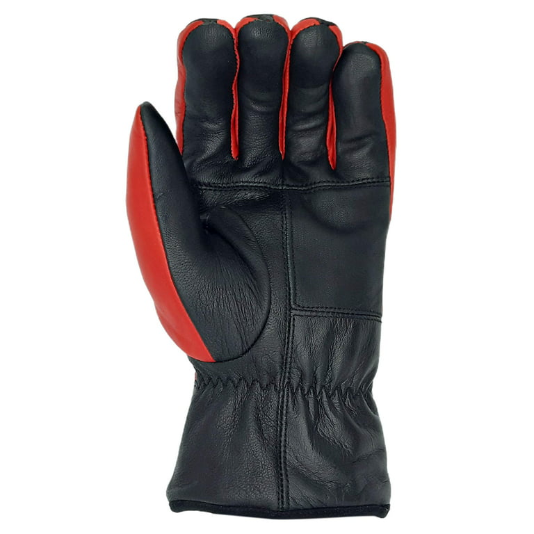 Men’s Motorcycle Gloves Cold Weather Protective Motorbike Glove Genuine  Leather Elastic Knitted Cuffs Black/Red Large