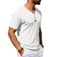 thumbnail image 6 of Men's Short Sleeve Henley T-Shirts Ribbed V Neck Slim Fit Stretchy Casual Summer Fashion Textured Button Down Pullover Tops, 6 of 9