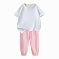 thumbnail image 4 of Tranfacy Tenues d'Été pour Filles Couleur Unie Col Rond Manches Courtes Haut Décontracté avec Pantalon Taille Élastique Ensemble Mode, 4 of 7