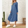thumbnail image 2 of Levmjia Women Casual Dress Long Sleeve Round Neck Solid Pocket Polyester Comfortable Loose Fit Daily Wear Office Vacation Multi Color Options, 2 of 9