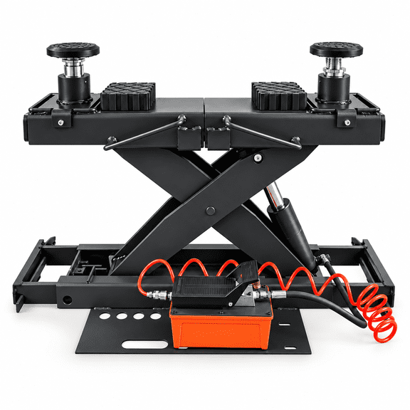HPDAVV 6,600 lb Air-Hydraulic Rolling Bridge Jack for Four-Post Lifts, Foot Pump, Adjustable Lift Pads