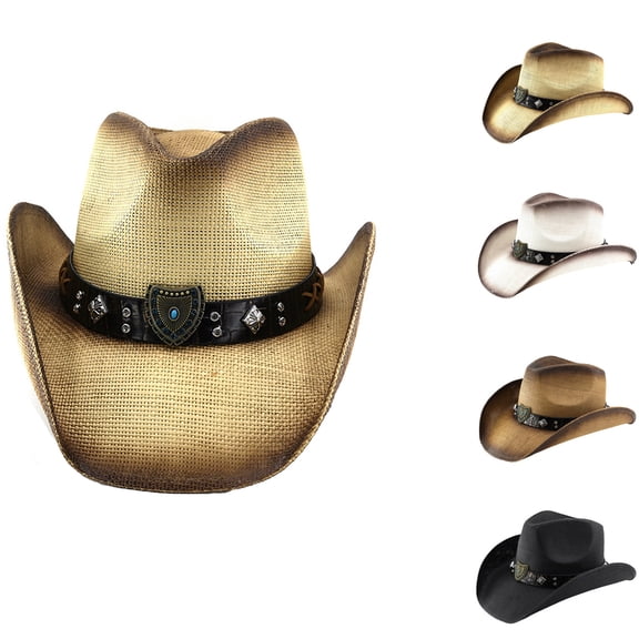 Straw Cowboy Hat for Men Women Adult, Breathable Lightweight | Straw Woven, Elastic Sweatband,Western Style, Outdoor Sunshade