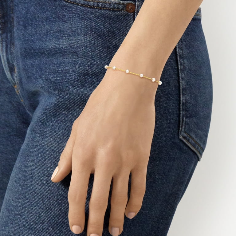 RS Pure by Ross Simons 3 3.5mm Cultured Pearl Station Bracelet in 14kt Yellow Gold