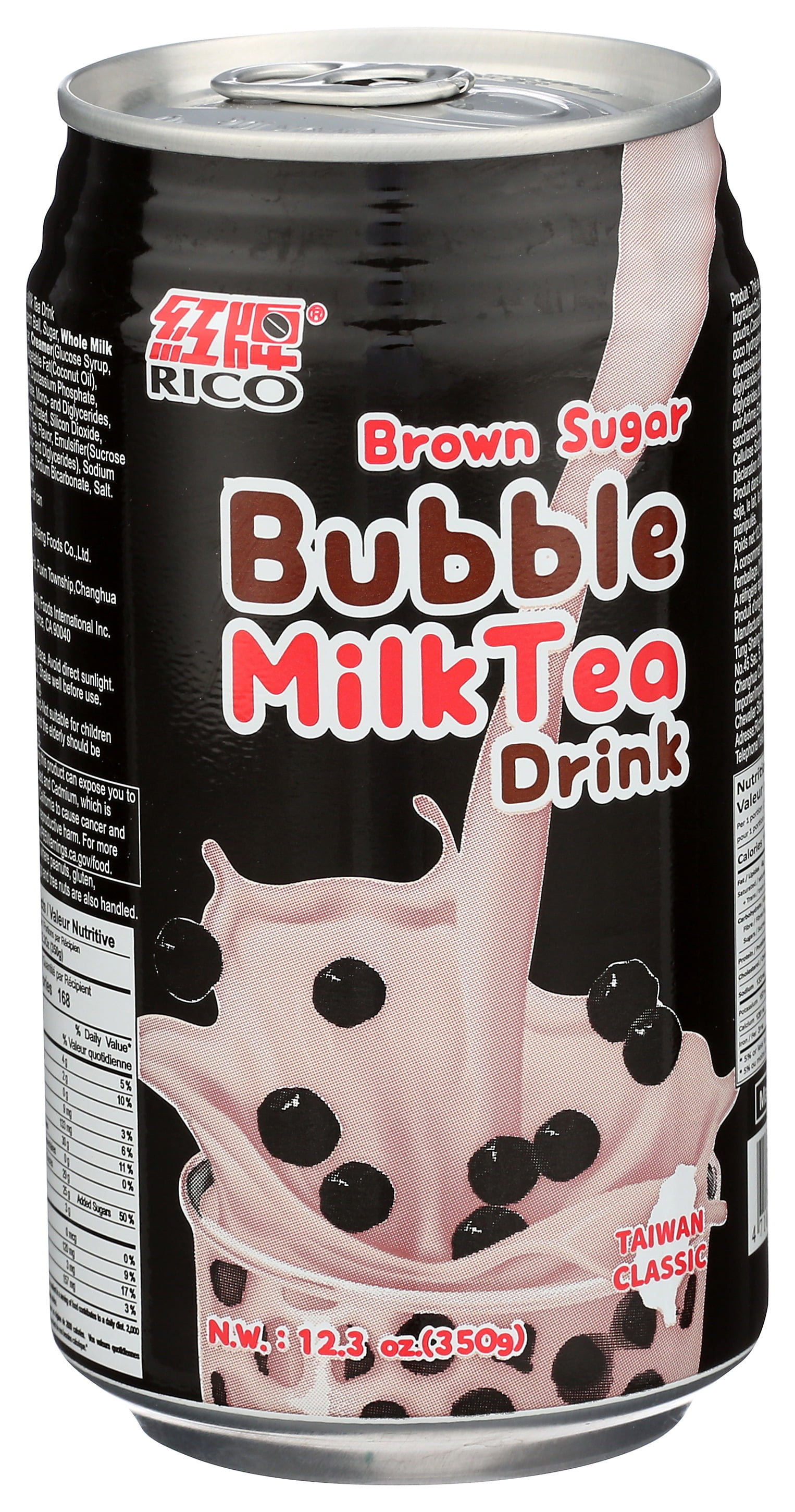 Rico Bubble Milk Tea Drink Brown Sugar Flavor, 12.3 oz Can