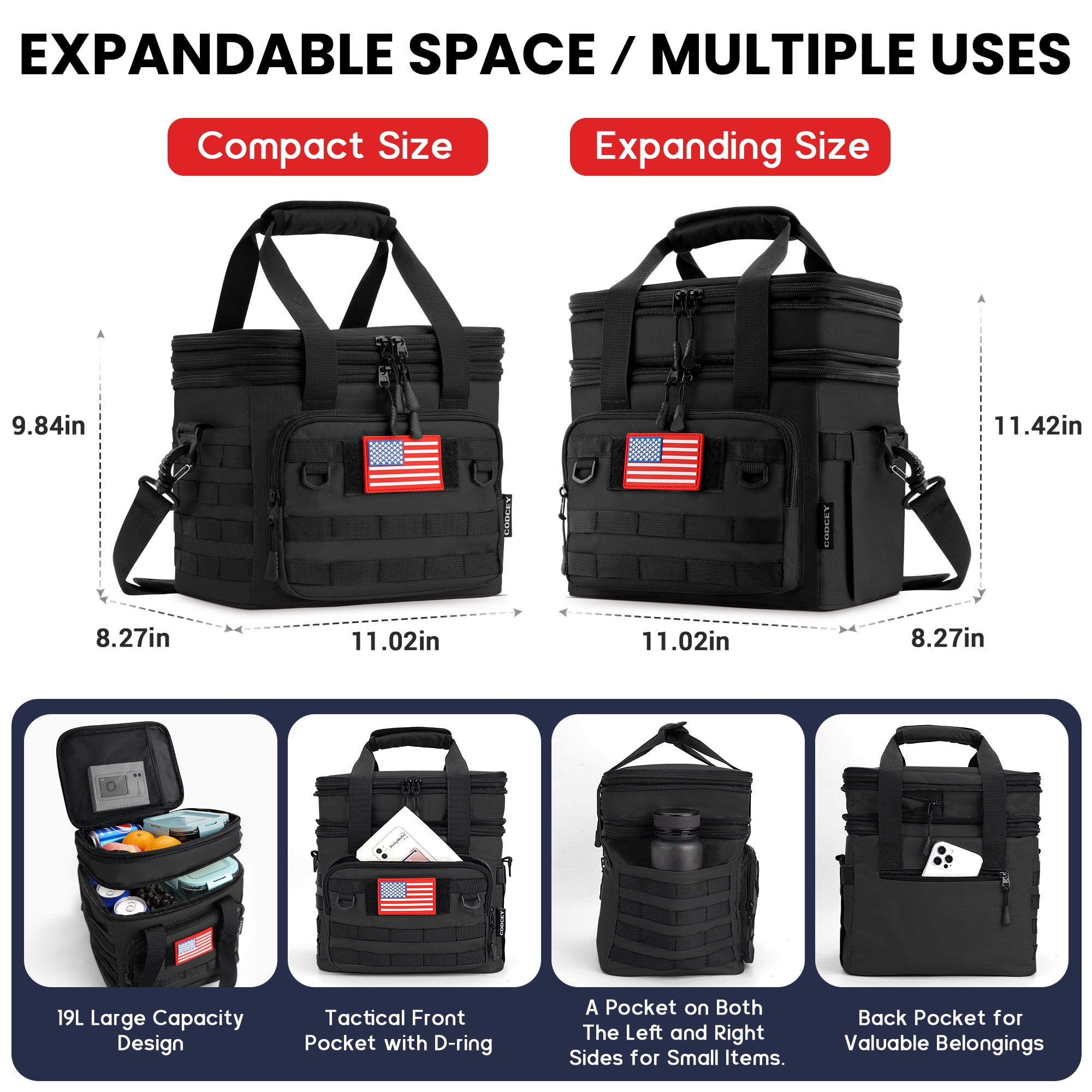 CODCEY Heavy Duty Insulated Expandable Double Deck Leakproof Large Reusable Tactical Lunch Bags