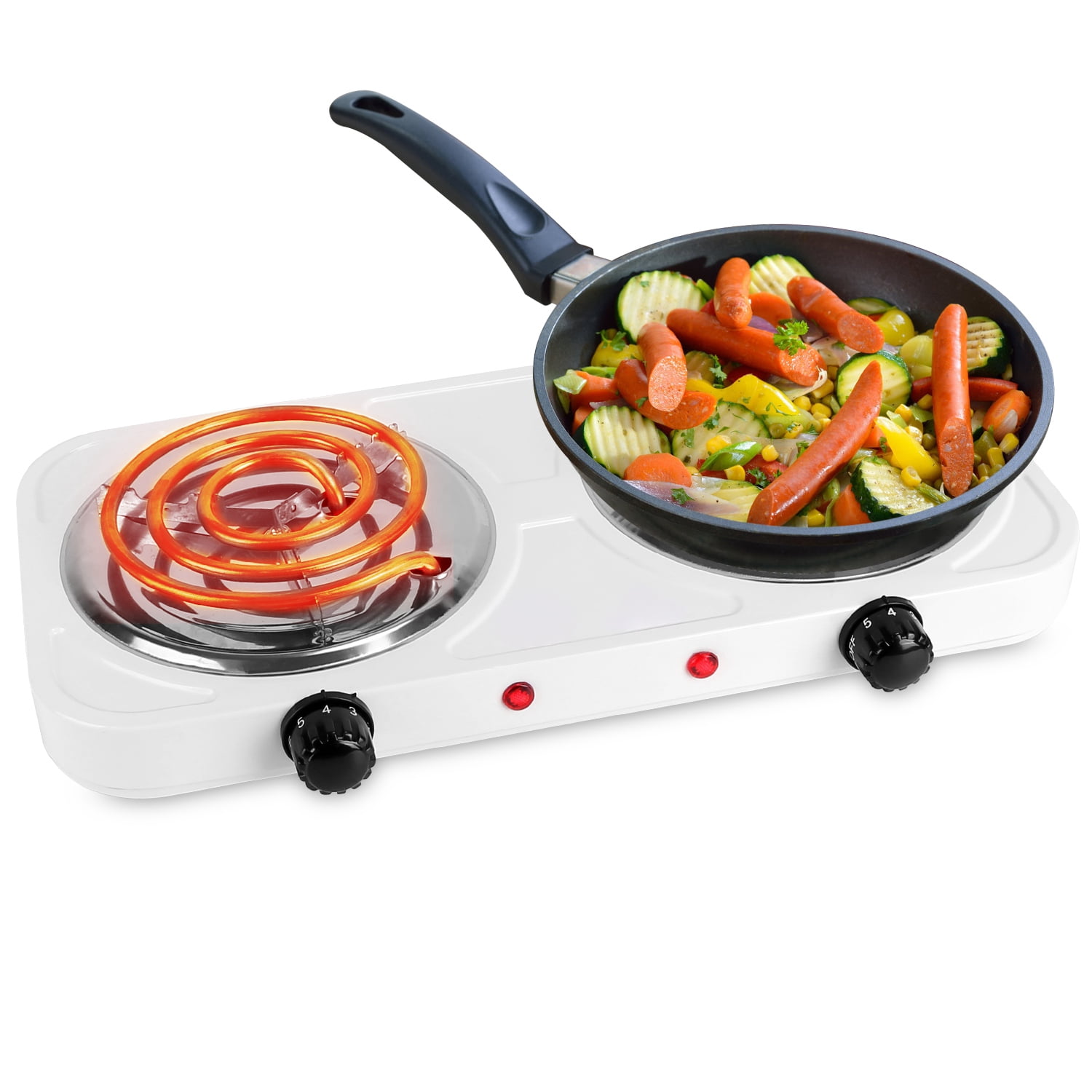 Moclever 2000W Double Burner Electric Hot Plate, Portable Coil Stove with 5 Temperature Settings, Non-Slip Feet for Countertop RV Dorm, White