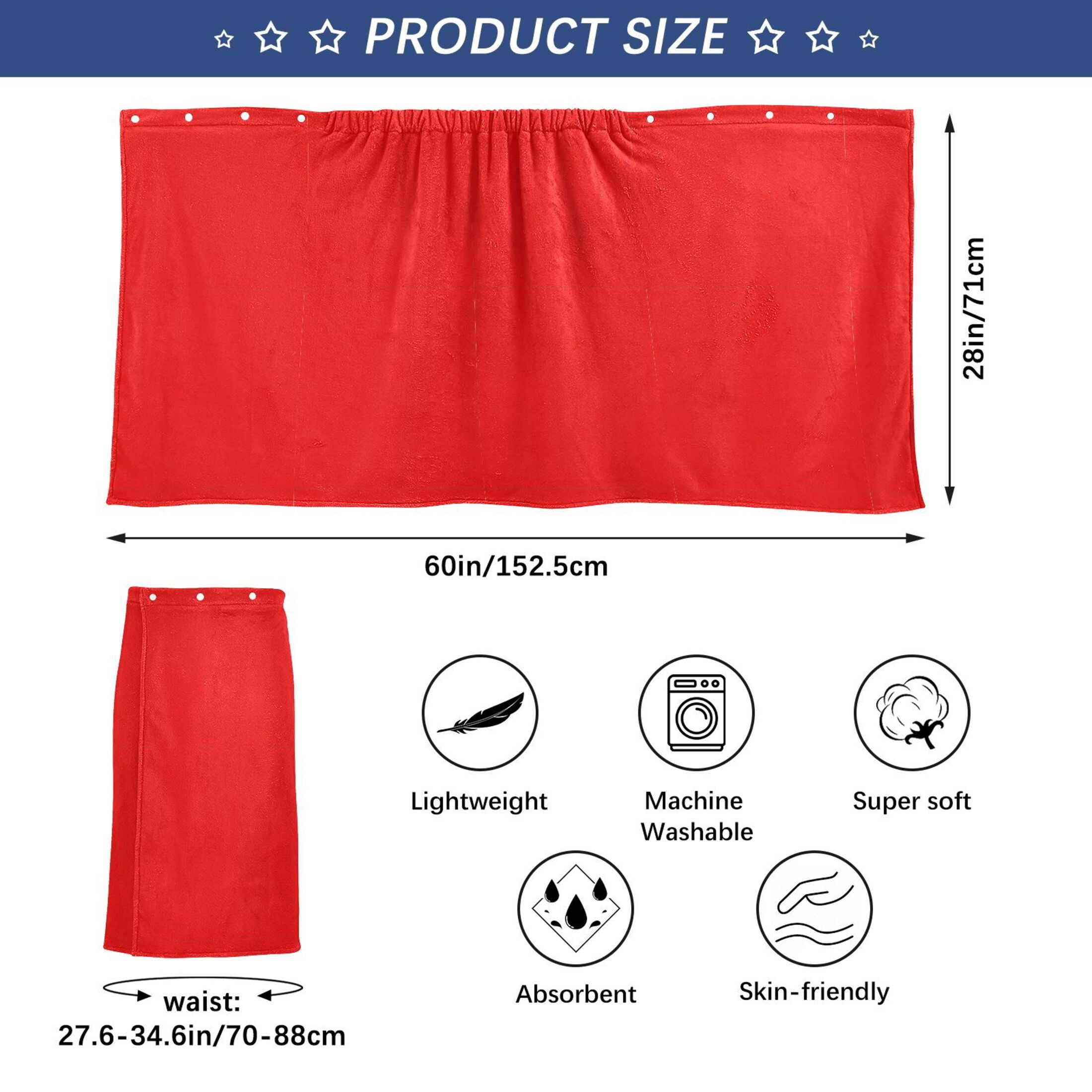 Mens Shower Wrap Adjustable Bath Wrap Towel Body Towels for Gym Shower Sauna Spa Red 60x28