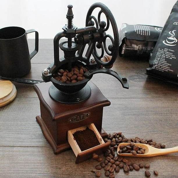 Moulin à café manuel en bois classique en fonte à la main rétro