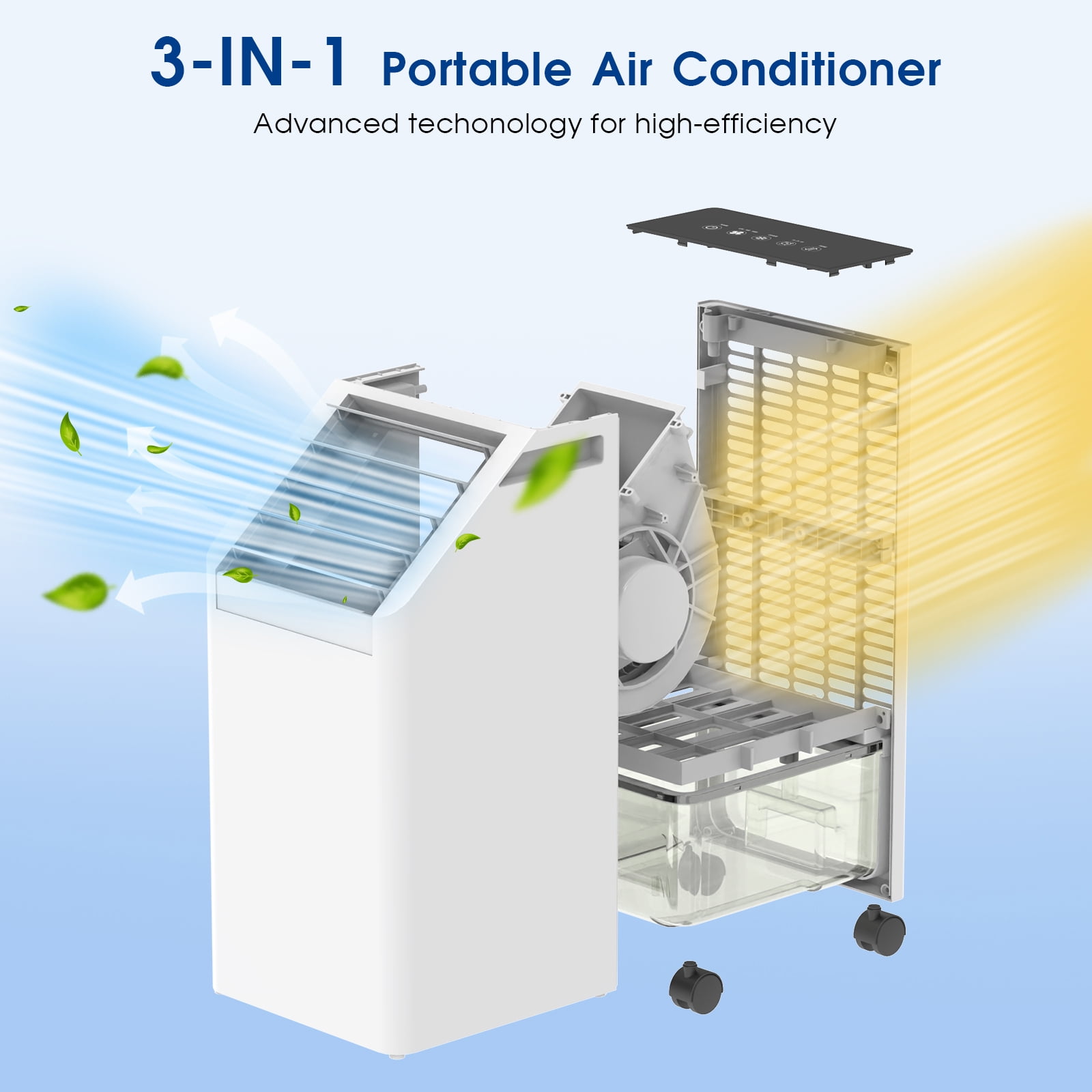 Advwin 3-in-1 Windowless Portable Air Conditioner & Evaporative Cooler with Remote, 60° Oscillation, 3 Speeds, 1 Gal Tank, 4 Ice Packs, Timer