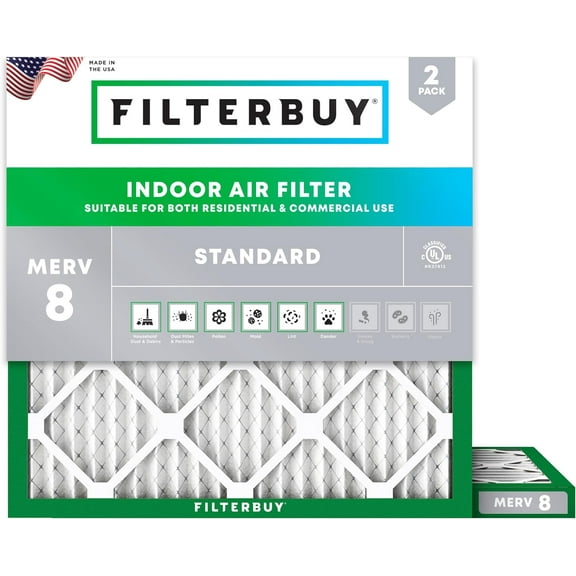 Filterbuy 15.25x15.25x1 MERV 8 Dust Defense, Pleated HVAC AC Furnace Air Filters (2-Pack)