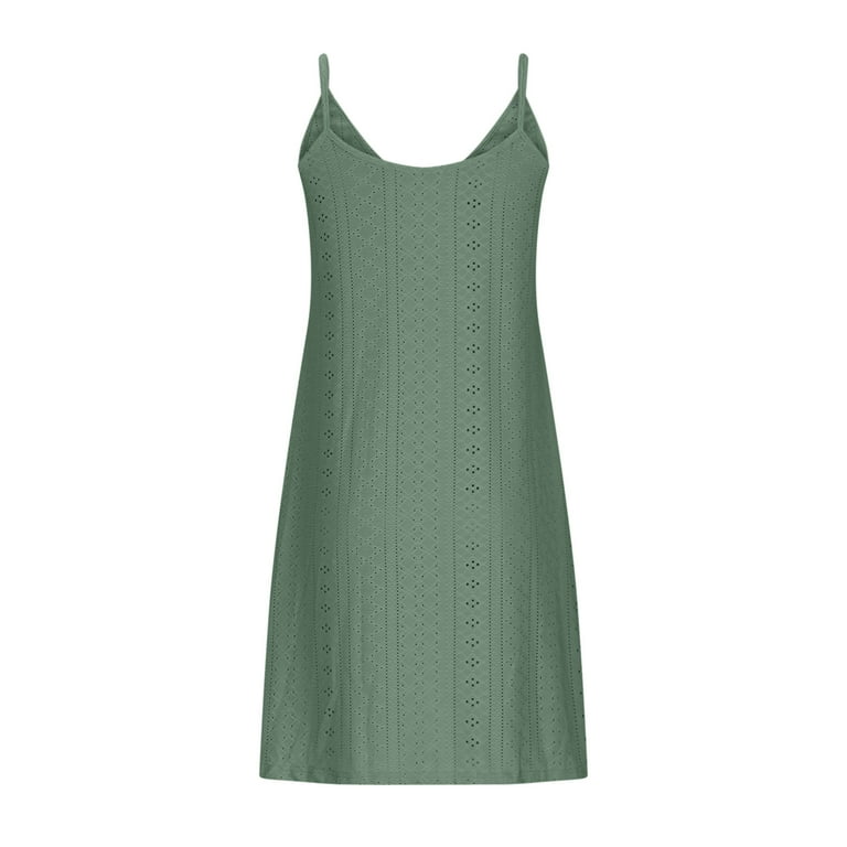 Fartey Eyelet Embroidery Midi Dress for Women Summer Spaghetti Strap V Neck  Tunic Dress Solid Color Sleeveless Tank Dress Loose Breathable Beach  Sundress Green S-2XL