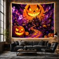 thumbnail image 6 of Giant Jack-O'-Lantern Above a Purple Village with Ghosts, Spooky Digital Art for Horror Fans, October Night Decor, Halloween Gift, Tapestry Wall Hanging for Bedroom and Dorm, 6 of 7