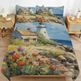 thumbnail image 6 of Lighthouse Sunrise Coast Scenery Pale Blue Tan Duvet Cover Set King Size for Bedroom Decoration Print Bedding Set Comforter Cover Decorative Microfiber with 2 Pillow Sham Multicolor, 6 of 6