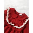 thumbnail image 5 of Elippeo Girls Christmas Dress 3Y 4Y 5Y 6Y 7Y Kids Lace Trim Long Sleeve Pan Collar Mini Dress Cute Round Neck Ruched Dress, 5 of 10