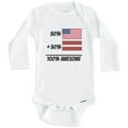 thumbnail image 1 of 50% American Plus 50% Latvian Equals 100% Awesome Cute Latvia Flag One Piece Baby Bodysuit (Long Sleeve), 3-6 Months White, 1 of 1