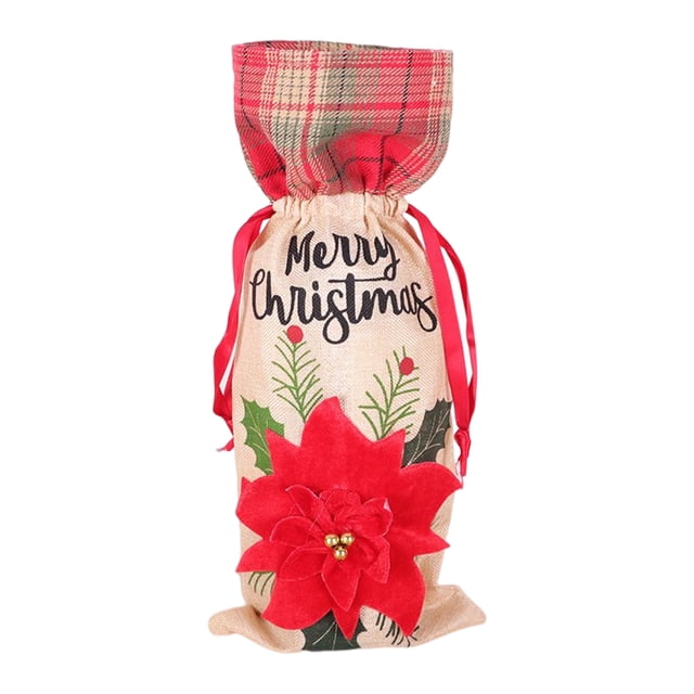 Yuarrent Cubierta de botella de vino de Navidad Cordón de Navidad Gnomo de flor roja Funda protectora de champán de cerveza para de comedor Fiesta Kits de decoración para fiestas Flor roja Yuarrent HA070026-01B