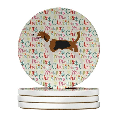 

American Foxhound Merry Christmas Large Sandstone Coasters Pack of 4 4 in x 4 in