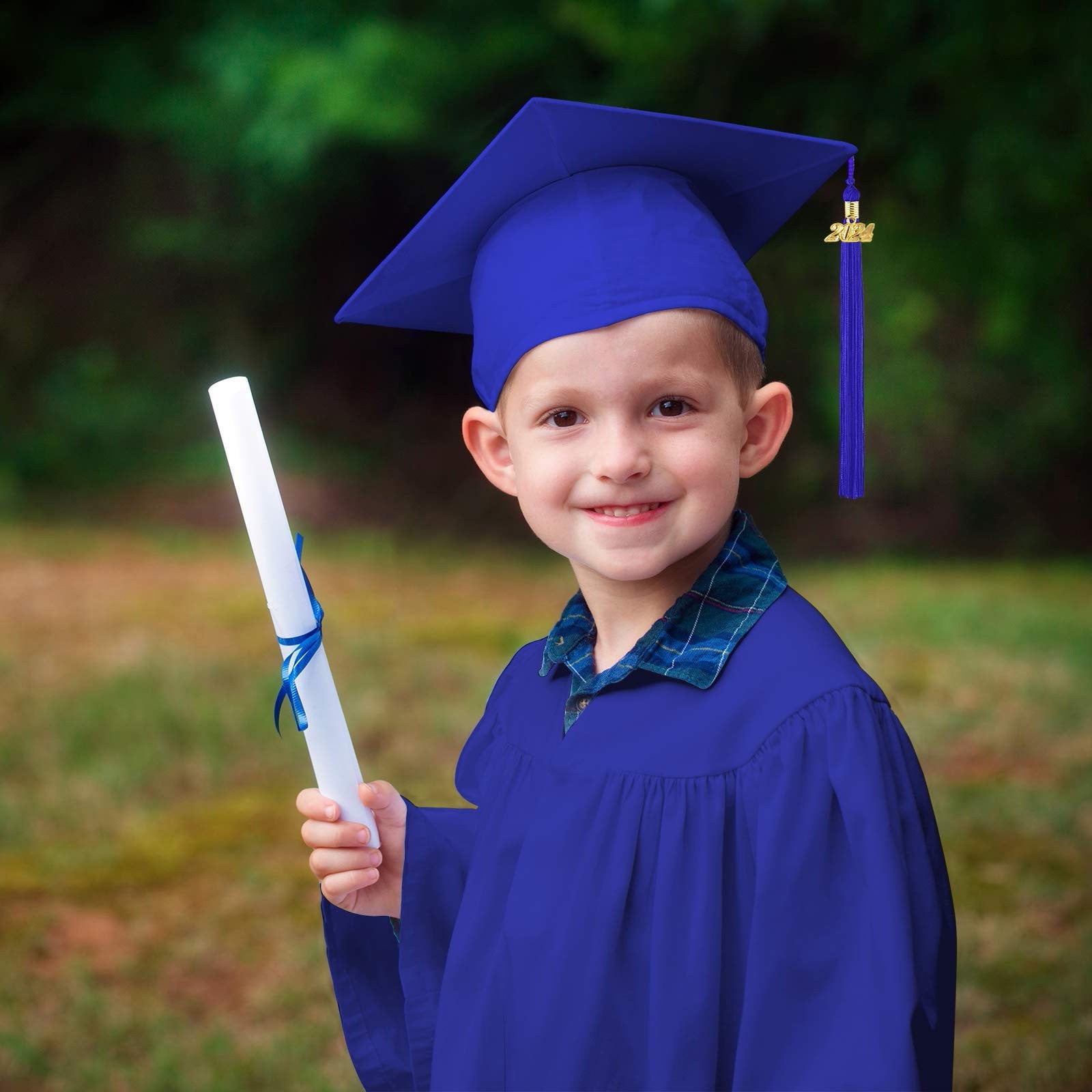 2024 Children Kindergarten Graduation Cap And Gown With Tassel Dark ...