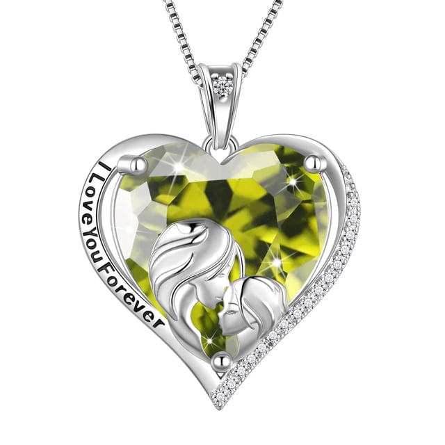 Juwaliy Collar de Corazón para Mujer para Madre Hija Hermana Dije de Piedra de Nacimiento de Peridoto Verde de Plata Esterlina 925 Joyería Regalo de Navidad Agosto Cumpleaños Día de la Madre