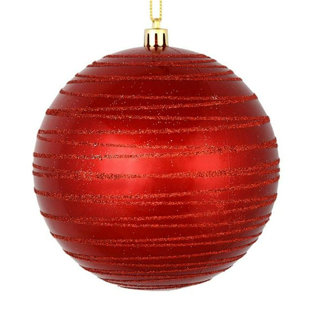 Vickerman N187803D 6 Po Ornement de Boule de Bonbons Rouge avec des Lignes de Paillettes 3 par Sac