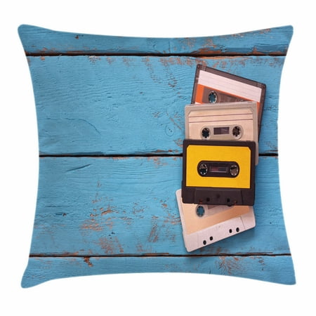Indie Throw Pillow Cushion Cover Vintage Cassette Tapes On Aqua