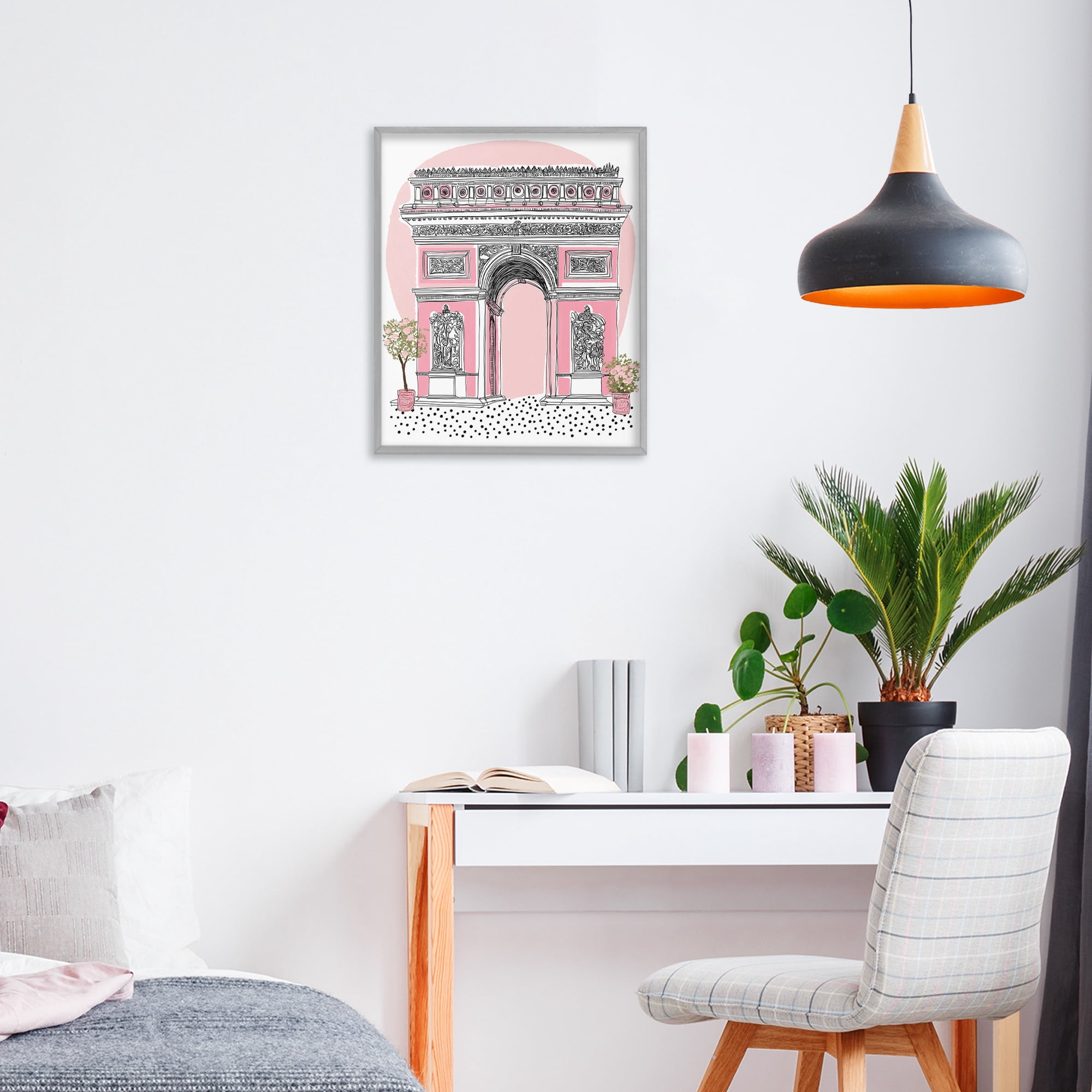 Stupell Industries Pink Neoclassical Archway Gray Framed Giclee Art, design by Jess Stempel