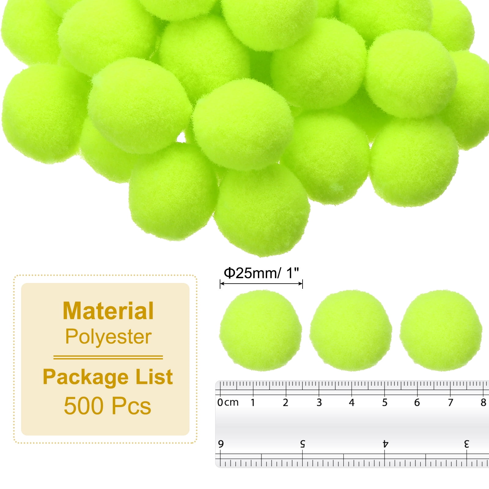 1inch Pom Poms for Crafts, 500pcs Pompoms for Crafts Puff Balls Bulk Fuzzy Balls for Hats Christmas Art DIY, Fluorescent Yellow