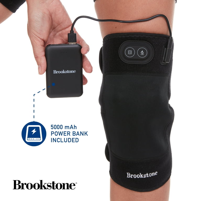 Brookstone Knee Brace Wrap Massager with Soothing Heat, Cold Pack, and 3 Vibration  Massage Modes, Black - Walmart.com