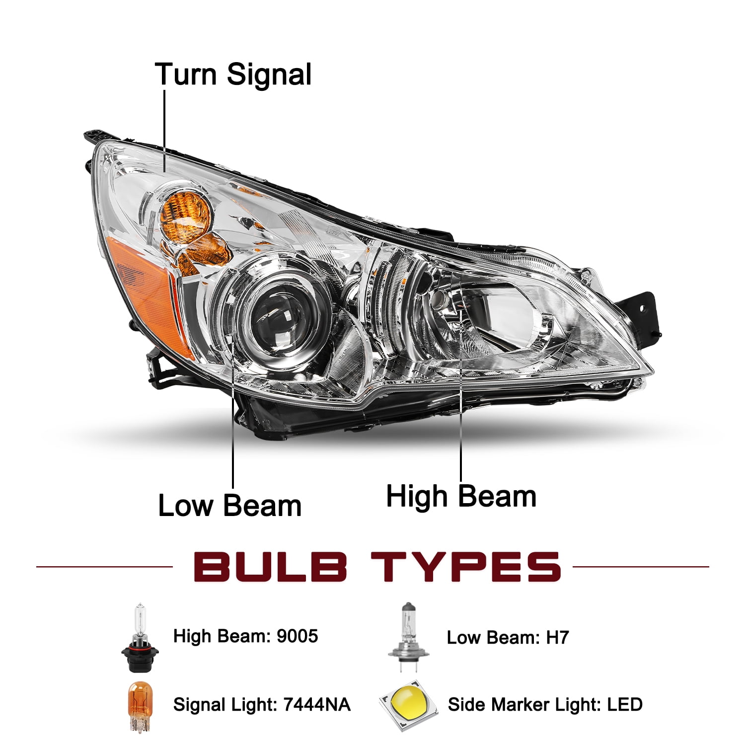 For 2010 2011 2012 Subaru Legacy/Outback Chrome Headlight Headlamp Right Side
