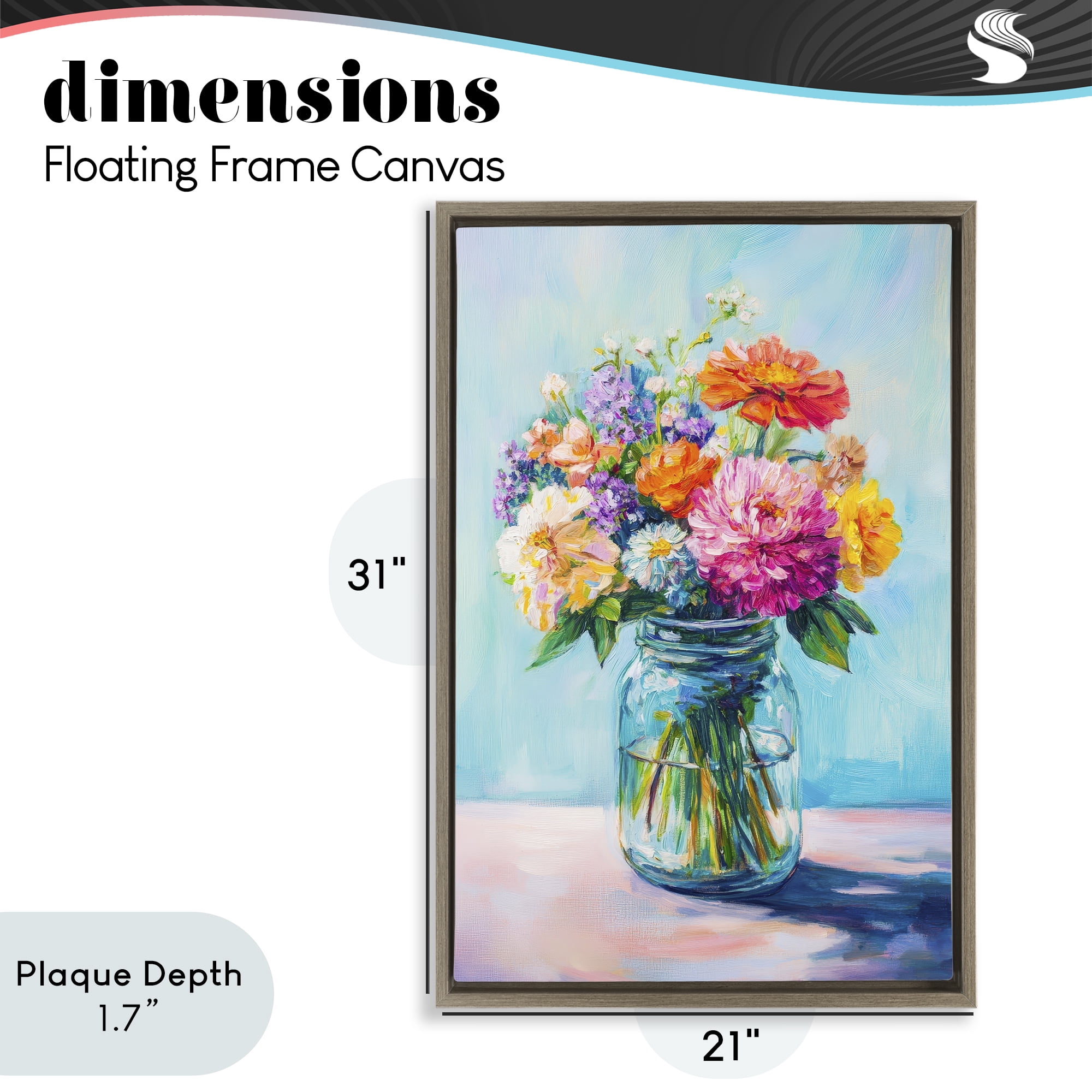 Stupell Industries Vibrant Country Jar Bouquet Brown Framed Floater Canvas Wall Art, design by Petal Prints Design
