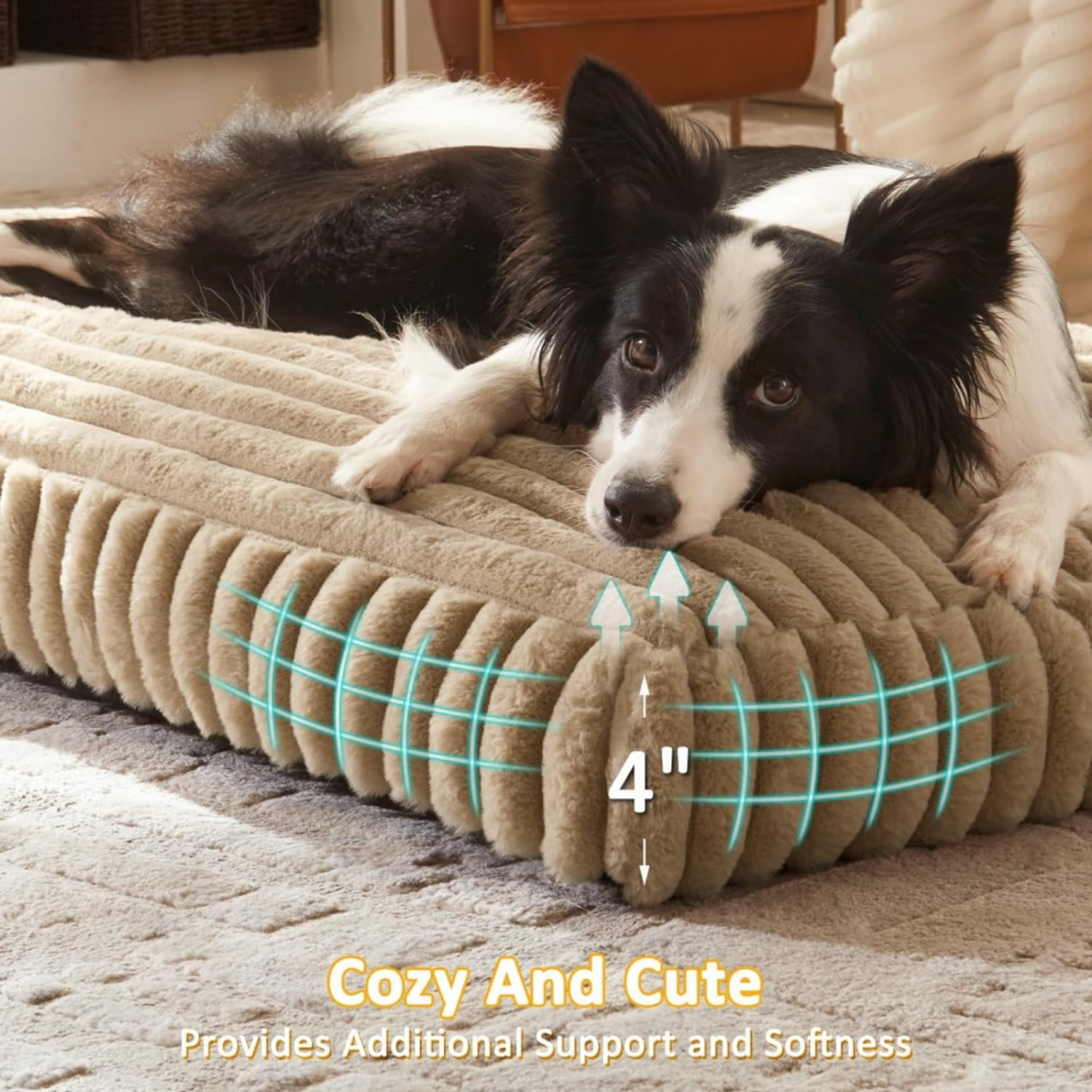 Katieovy Orthopedic Dog Bed for Large Dogs,30*20 inch Large Dog Beds,Washable Dog Beds with Non-Slip Bottom,Khaki