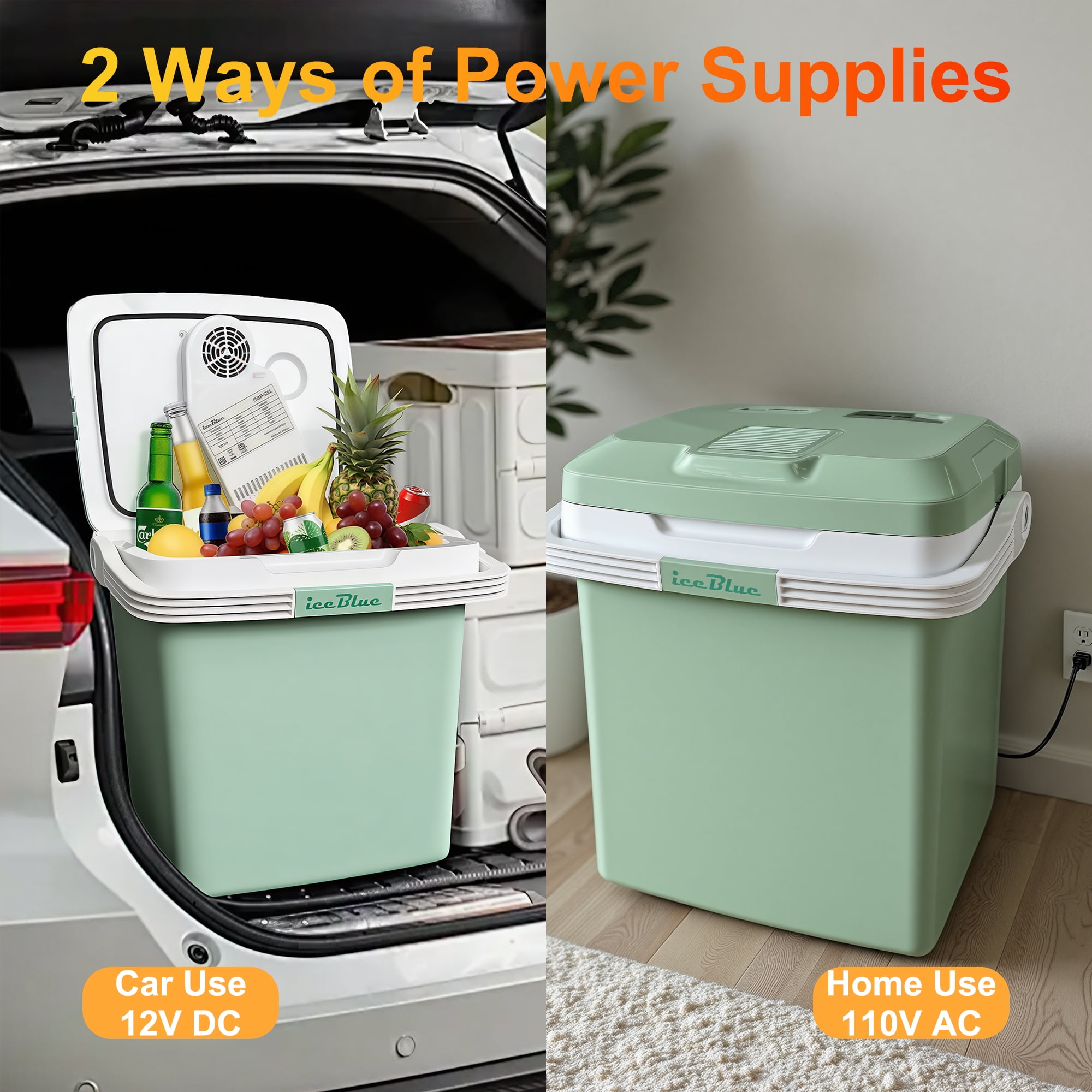 iceBlue 26L Portable Outdoor Refrigerator with Handle Lock, Car Cooler, Camping Fridge(Green)