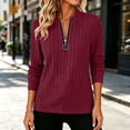 thumbnail image 6 of Jinhomg Womens 1/4 Half Zip Sweatshirts Striped Knitted Tunic Casual Crew Neck Pullover Long Sleeve Lightweight Textured Solid Fall Tops Red,L, 6 of 7