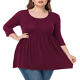 thumbnail image 2 of CHUANK Tunique à Col Rond pour Femmes Grande Taille, Blouse à Manches 3/4, T-Shirt Ample à Fleurs 0X-5X, 2 of 4