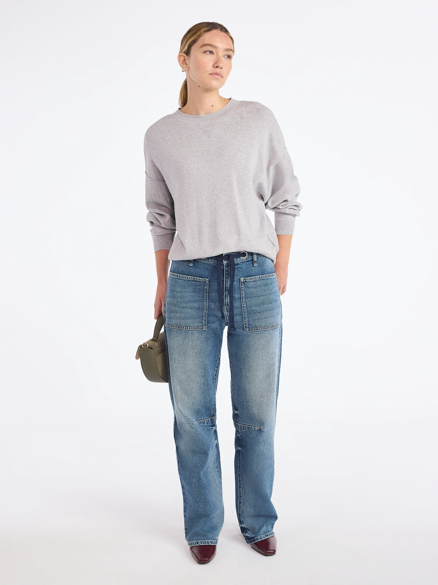 Scoop Women's and Women's Plus Oversized Crewneck Sweater, Lightweight, Sizes XS-4X